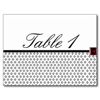 Black and White Ruby Modern Damask Table Number Post Cards