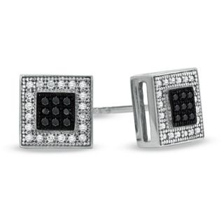 CT. T.W. Enhanced Black and White Diamond Square Stud Earrings in