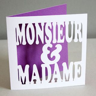 'monsieur et madame' card by whole in the middle