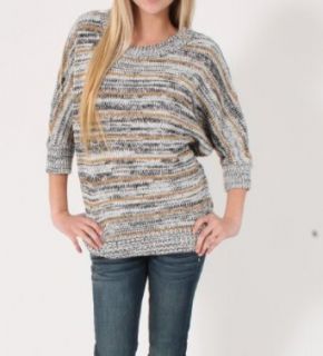 Gossip Girl Collection By Romeo and Juliet Couture Knitted Sweater in Heather Grey with Gold Stripes, Medium