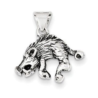 Sterling Silver Antiqued Wild Boar Charm Jewelry