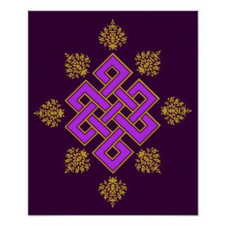 Buddhist Mystical Endless Knot with Lotuses Print