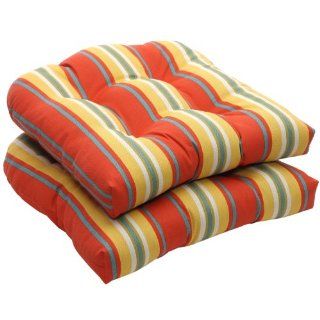 Pillow Perfect Outdoor Orange/Yellow Stripe Wicker Seat Cushions, 2 Pack   Throw Pillows