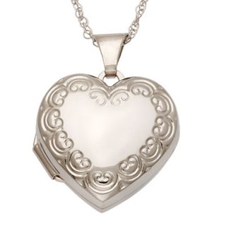Heart Shaped Locket with Scroll Border in Sterling Silver   View All
