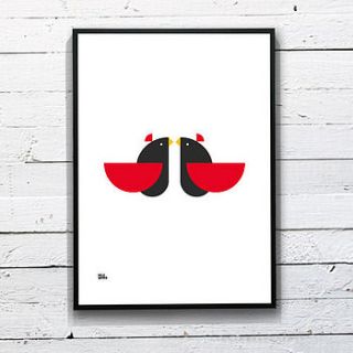 red birdie kiss graphic print by hellosatveer