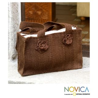 Handcrafted Maguey 'Brown Maya Rose' Shoulder Bag (Guatemala) Novica Shoulder Bags