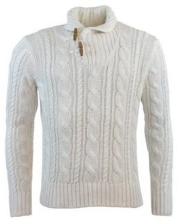 Polo Ralph Lauren Mens Cable Knit Shawl Toggle Sweater   M   White at  Mens Clothing store Pullover Sweaters