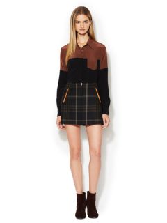 Plaid Leather Trimmed Zip Front Skirt by Thakoon Addition