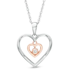 Diamond Accent Double Heart Pendant in Sterling Silver and 10K Rose