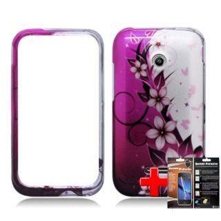 Huawei Inspira H867G / Glory H868c (StraightTalk) 2 Piece Snap On Glossy Hard Plastic Image Case Cover, White Flowers Black Vines Silver/Pink Cover + LCD Clear Screen Saver Protector Cell Phones & Accessories