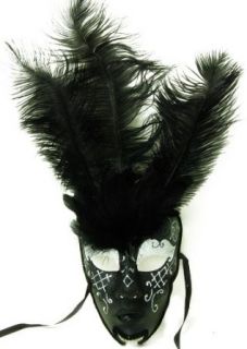 Royal Onyx Feathered Mardi Gras Costume Mask w/Silver Eyebrows Size One Size Adult Sized Costumes Clothing