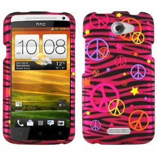 HTC ONE X Trans. Design, Colorful Peace Signs on Green Zebra Protective Case Cell Phones & Accessories