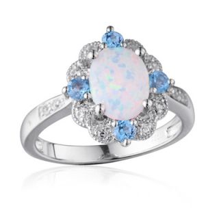 Oval Lab Created Opal, White Sapphire and Swiss Blue Topaz Ring in