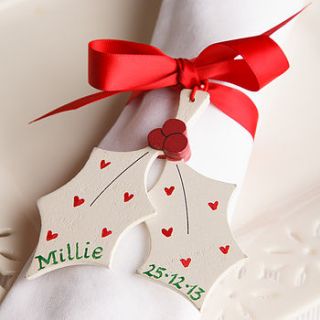 personalised holly napkin holders by chantal devenport designs
