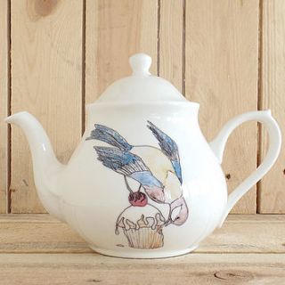 bird eating cake design teapot by mellor ware