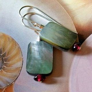 mother of pearl and garnet earrings by ava mae designs