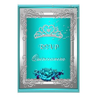 RSVP Reply Response Teal Silver Roses Quinceanera Custom Invitation