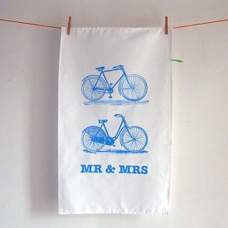 'mr & mrs' bicycle tea towel by mr.ps