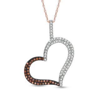 CT. T.W. Enhanced Cognac and White Diamond Tilted Heart Pendant in