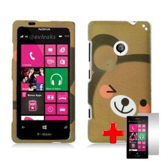 Nokia Lumia 521 (T Mobile) 2 Piece Snap On Rubberized Hard Plastic Case Cover, Brown Winking Teddy Bear + LCD Clear Screen Saver Protector Cell Phones & Accessories