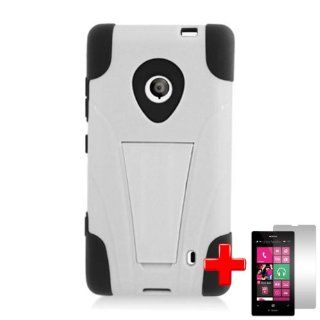 Nokia Lumia 521 (T Mobile) 2 Piece Soft Silicon Skin Hard Plastic Kickstand Shell Case Cover, White/Black + LCD Clear Screen Saver Protector Cell Phones & Accessories