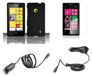 Nokia 521 / 520   Premium Accessory Kit   Black Hard Shell Case + ATOM LED Keychain Light + Screen Protector + Wall Charger + Car Charger Cell Phones & Accessories