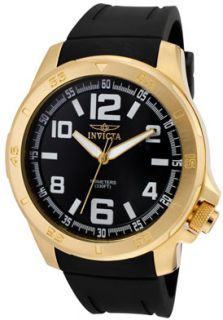 Invicta 1905  Watches,Mens Specialty Black Dial 18K Gold Plated SS Case Black Polyurethane, Casual Invicta Quartz Watches