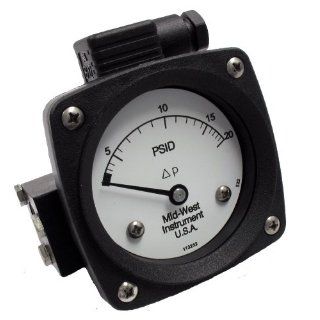 Mid West 522 SA 02 A(LE) 10P Differential Pressure Gauge with 316 Stainless Steel Body and 316 Stainless Steel/Ceramic/Acetal Internals, 1 Switch in Standard Enclosure with Plug In Connector DIN43650/IP65/NEMA 4X, Diaphragm Type, 5% Full Scale Accuracy, 2 