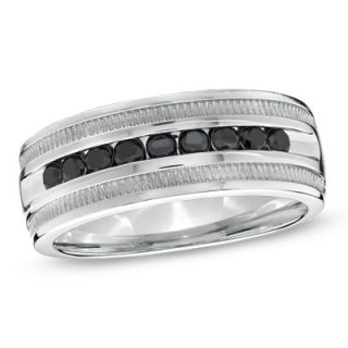 Mens 1/2 CT. T.W. Enhanced Black Diamond Channel Band in Sterling