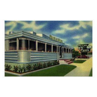 Vintage Classic 50s Retro Restaurant Pelican Diner Posters