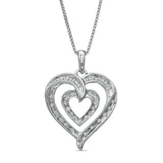 CT. T.W. Diamond Double Row Heart Pendant in Sterling Silver