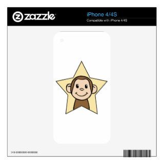 Cute Cartoon Clip Art Monkey with Grin Smile Star Skin For iPhone 4