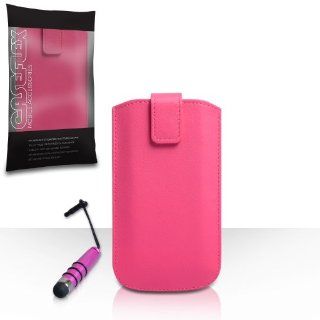 Nokia Lumia 525 Case Hot Pink PU Leather Caseflex Auto Return Pull Tab Pouch Cover With Mini Stylus Pen Cell Phones & Accessories