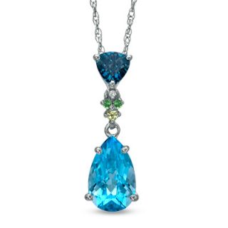 Blue Topaz and Lab Created White Sapphire Pendant in Sterling Silver