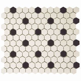 Somertile Manhattan Hex Antique White With Dot 10.25x12 inch Unglazed Porcelain Mosaic Tiles (pack Of 10)