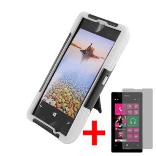 NOKIA LUMIA 521 BLACK WHITE HYBRID T KICKSTAND COVER HARD GEL CASE + SCREEN PROTECTOR from [ACCESSORY ARENA] Cell Phones & Accessories