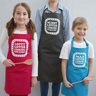 personalised 'love cooking with mummy' aprons by sparks clothing