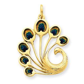 14k Enameled Peacock Pendant Jewelry