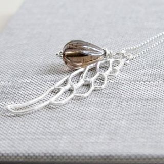 quartz and sterling silver wing necklace by myhartbeading