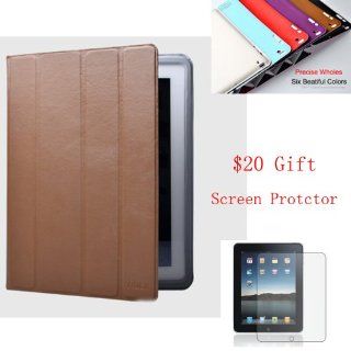 Rock iPad 2 Luxury European Calf Leather "Smarter Cover" Case, Cover Front and Back, Only 1.98mm Thick and 195g. Lightest and Thinnest on the Market (Brown) + Crystal Cleaner Screen Protector and a Microfiber Cleaning Cloth As Gifts Computers &a