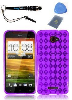 IMAGITOUCH(TM) 4 Item Combo For HTC Droid DNA 6435(Verizon) Flex TPU Skin Case Cover Phone Protector   Purple (Stylus Pen, ESD Shield Bag, Pry Tool, Phone Cover) Cell Phones & Accessories