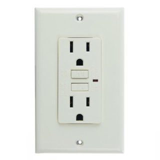 Sunlite 55300 SU E530 15A GFCI with Red LED Indicator Duplex Receptacle and Plate, Almond Face And Buttons   Switch Plates  