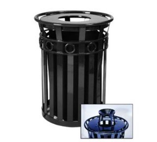 Witt Industries M3600 R AT BK 40 Gallon Outdoor Flat Bar Trash Can w/ Ash Top Lid, Black, Each   Outdoor Waste Bins