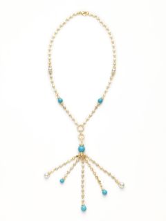 Turquoise & Pearl Tassel Necklace by CZ by Kenneth Jay Lane