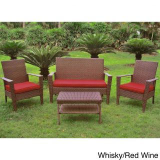 International Caravan Contemporary Resin Wicker Settee Group With Corded Cushions