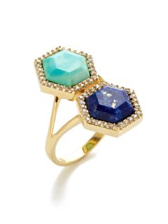 Turquoise & Lapis Double Hexagon Ring by Melanie Auld