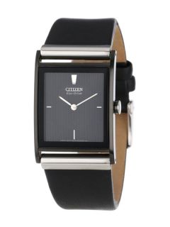 Mens Eco Drive Black Ion Plated Leather Strap Watch by CITIZEN