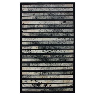 Nuloom Handmade Abstract Lines Black Cowhide Leather Rug (76 X 96)
