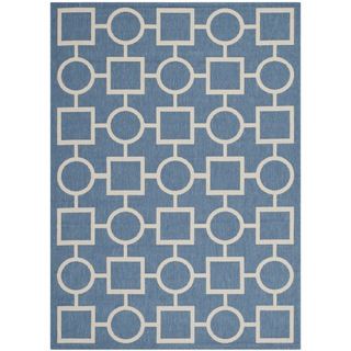Safavieh Indoor/ Outdoor Courtyard Squares and circles Blue/ Beige Rug (4 X 57)