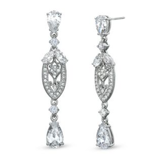 Pear Shaped Cubic Zirconia and Crystal Drop Earrings in White Rhodium